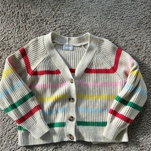 Old Navy Cream Striped Button-Up Cardigan with Multicolor Bands